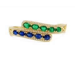 Bracelet en or jaune 14K Zambian Emerald & Blue Sapphire Unisex 2.4 Size