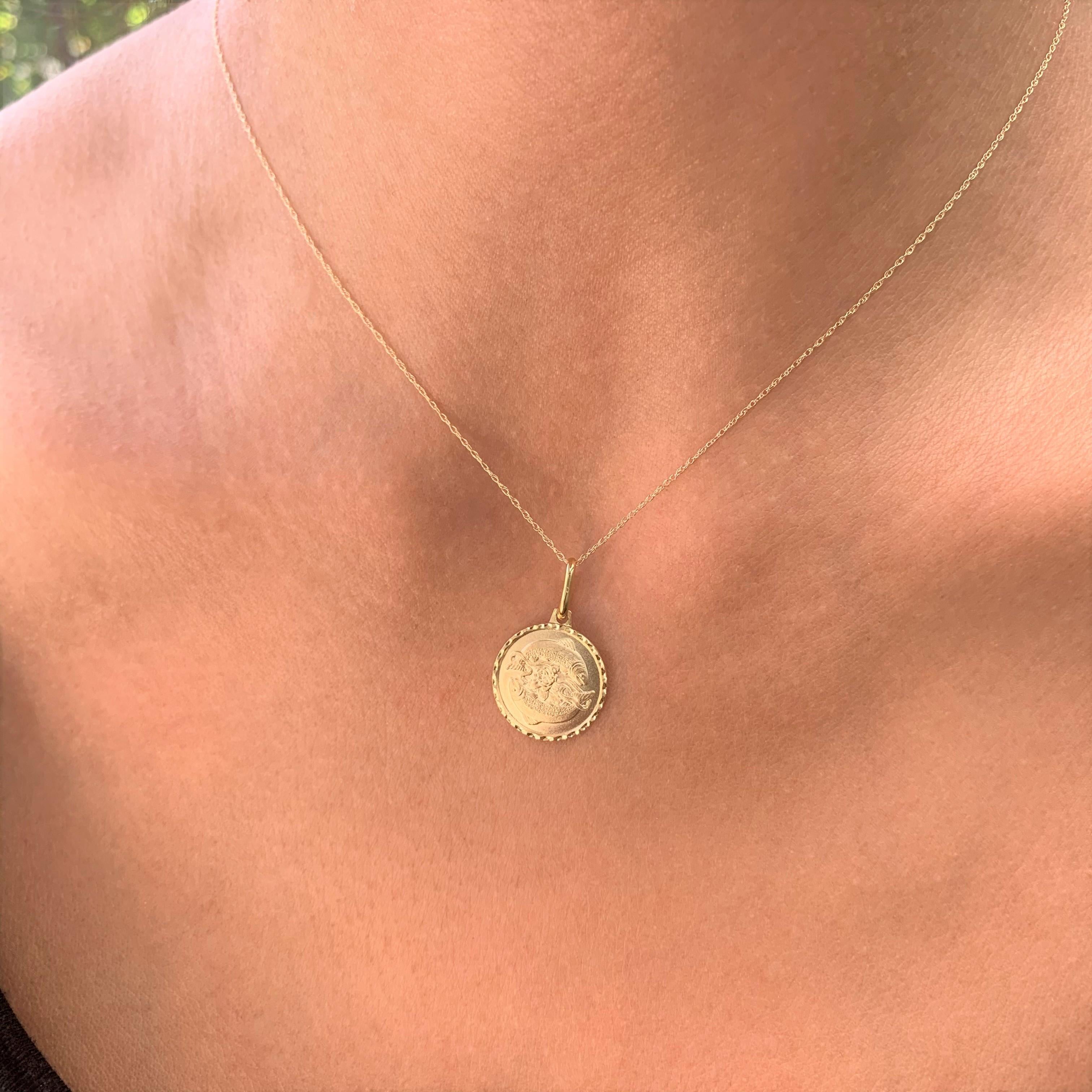 Women's 14k Yellow Gold Zodiac Pendant Necklace, Aquarius For Sale