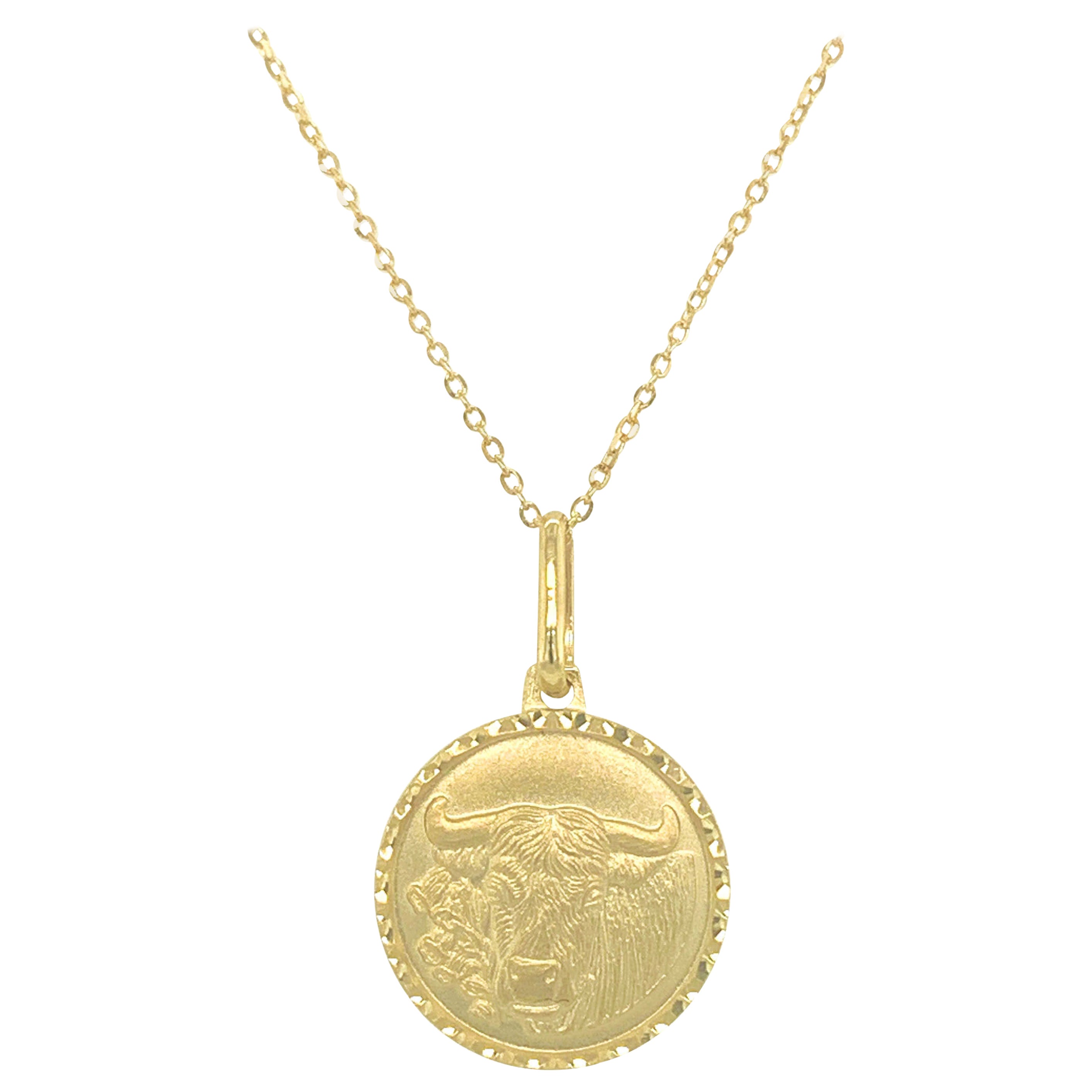 Collier pendentif signe du zodiaque en or jaune 14 carats, Taurus