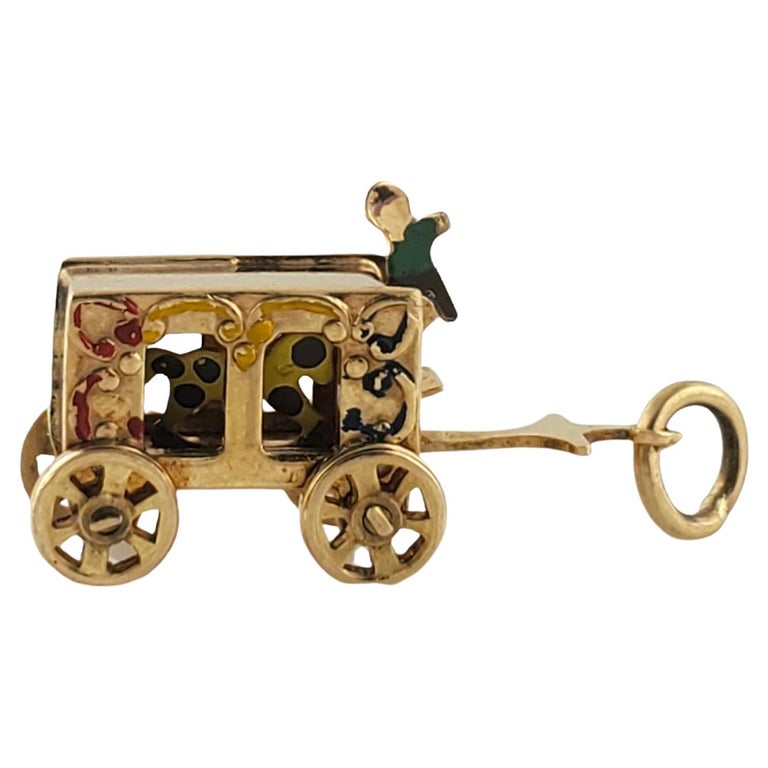 14K Yellow Gold Zoo Carriage Charm with Enamel For Sale at 1stDibs
