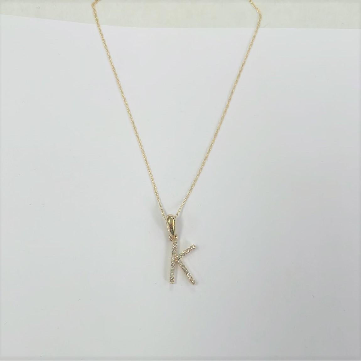 Contemporary 14K Yellow Gold 0.10ct Diamond Initial K Pendant for Her For Sale