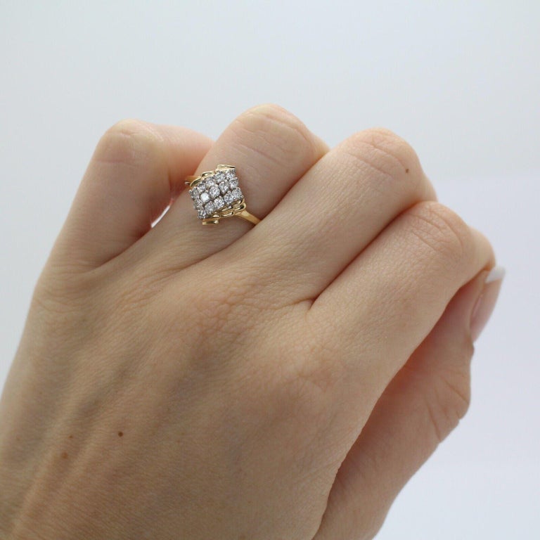 14k yellow ladies diamond cluster ring with .50pts. in diamonds For