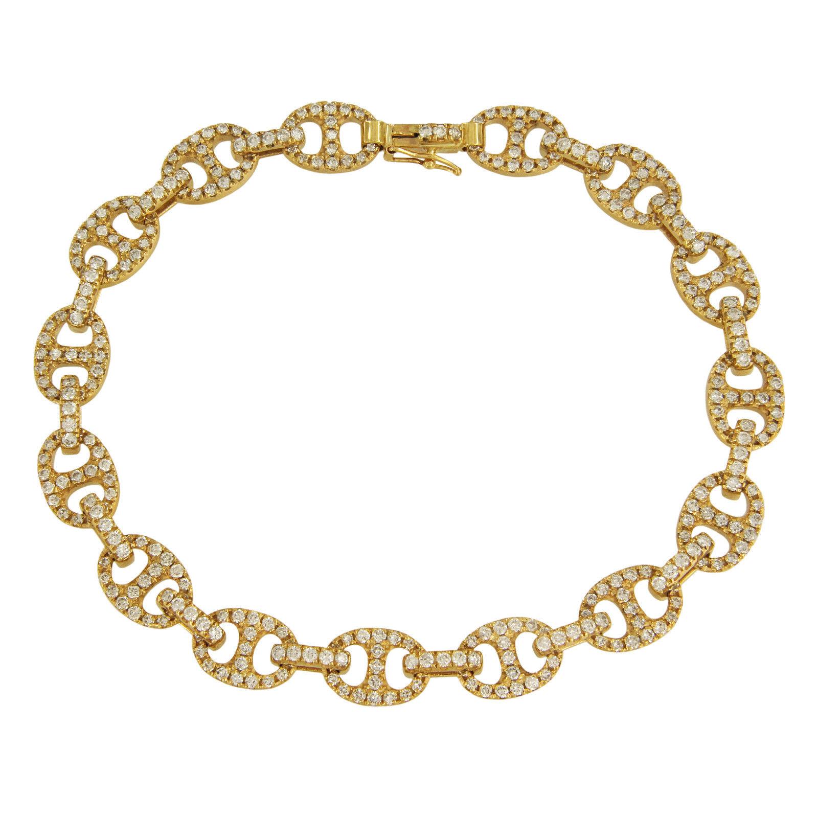 Women's or Men's 14K Yellow Link Bracelet with Diamonds For Sale