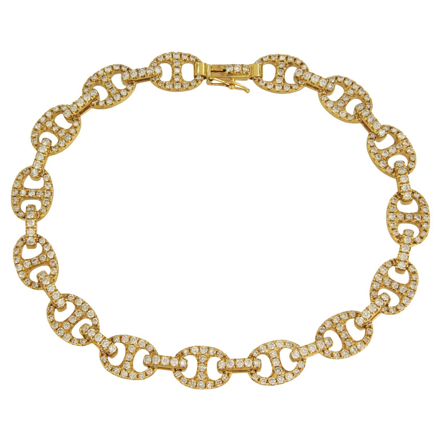 14K Yellow Link Bracelet with Diamonds For Sale