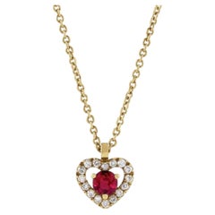 14K Yellow Natural Ruby & .06 CTW Natural Diamond Heart 18" Necklace