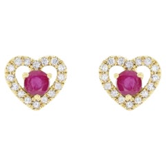 14K Yellow Natural Ruby & 1/10 CTW Natural Diamond Heart Earrings