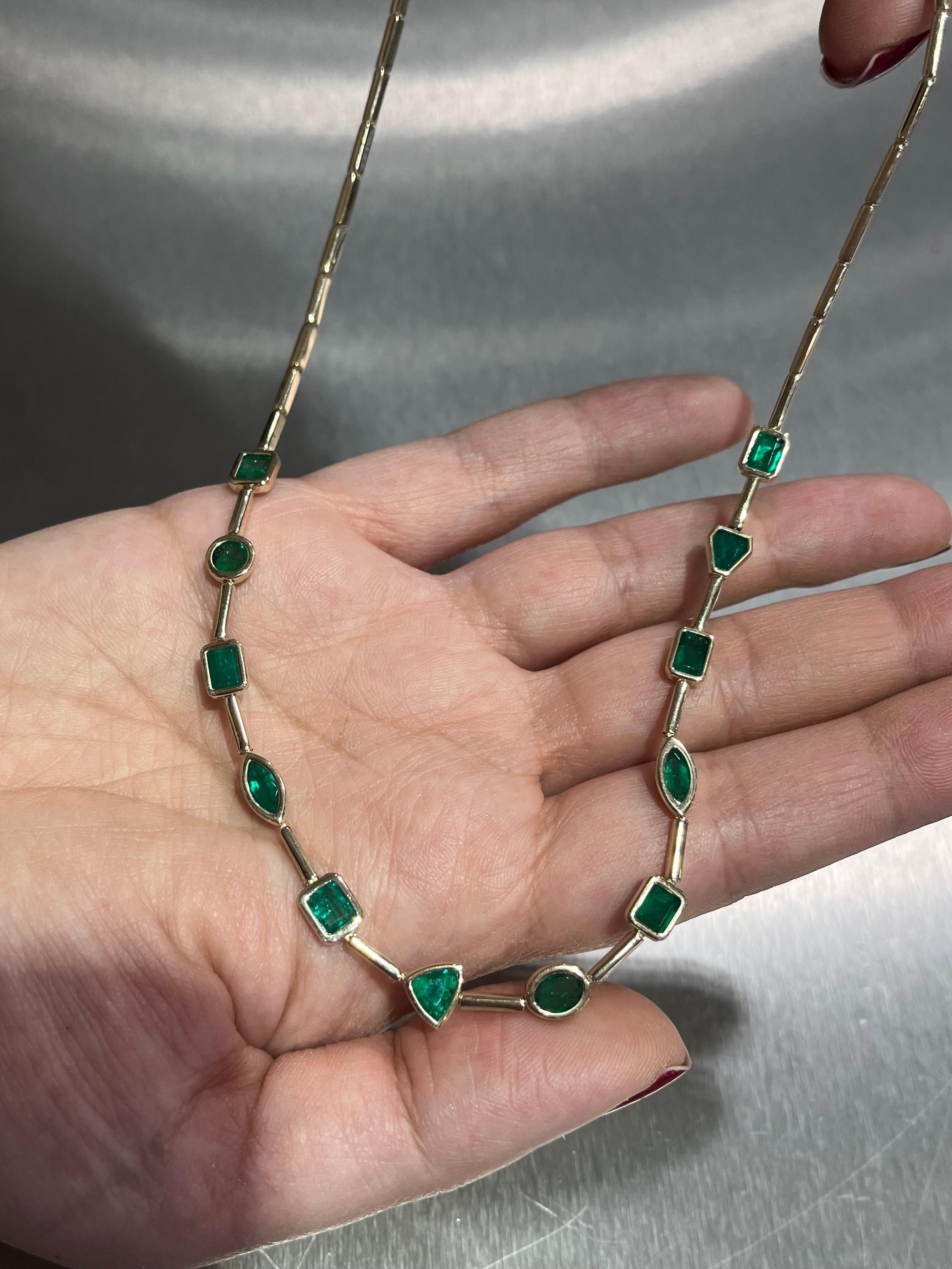 Emerald Cut 14K Yellow Necklace Fancy Shape Emeralds 5.50 Ct.