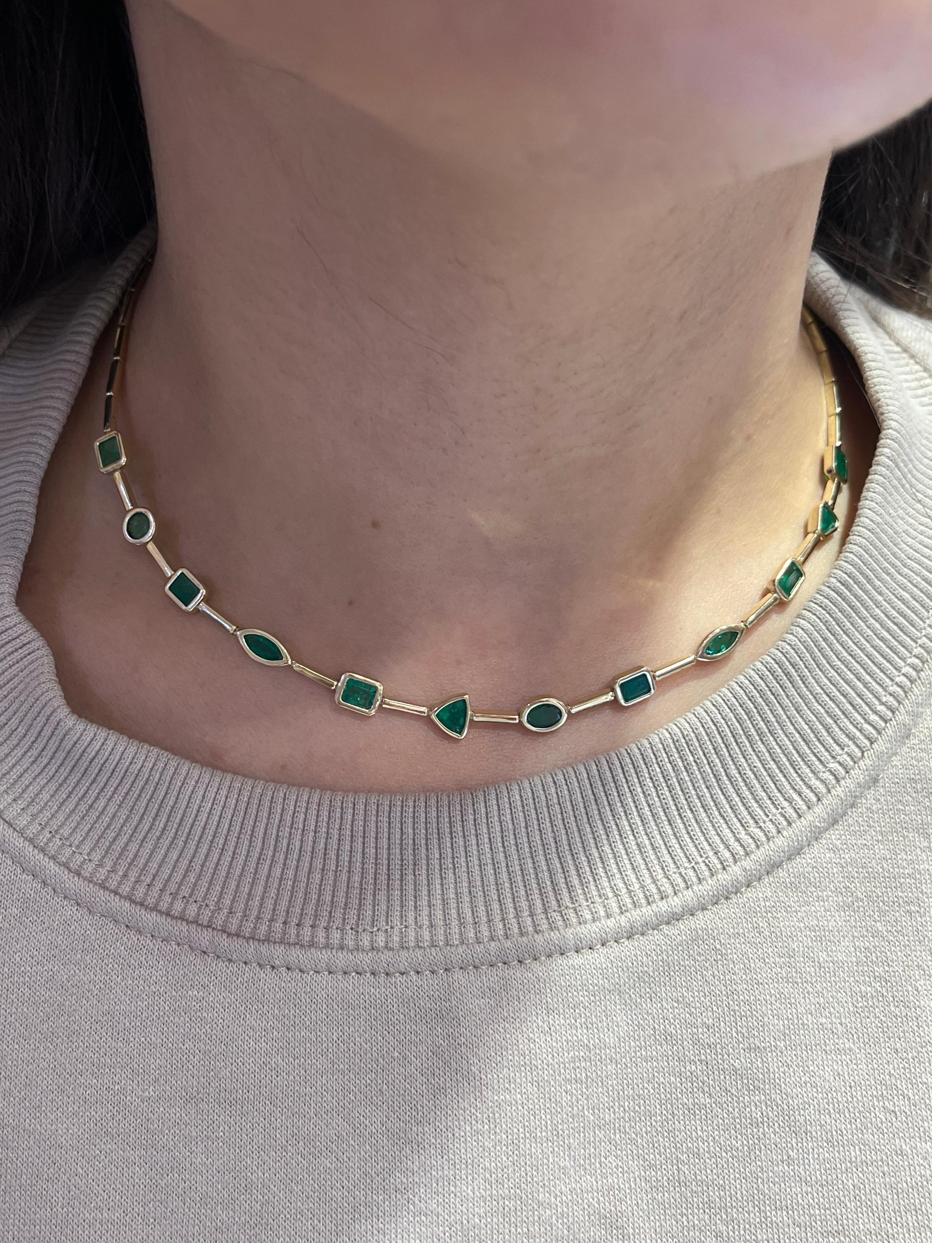 Women's 14K Yellow Necklace Fancy Shape Emeralds 5.50 Ct. For Sale