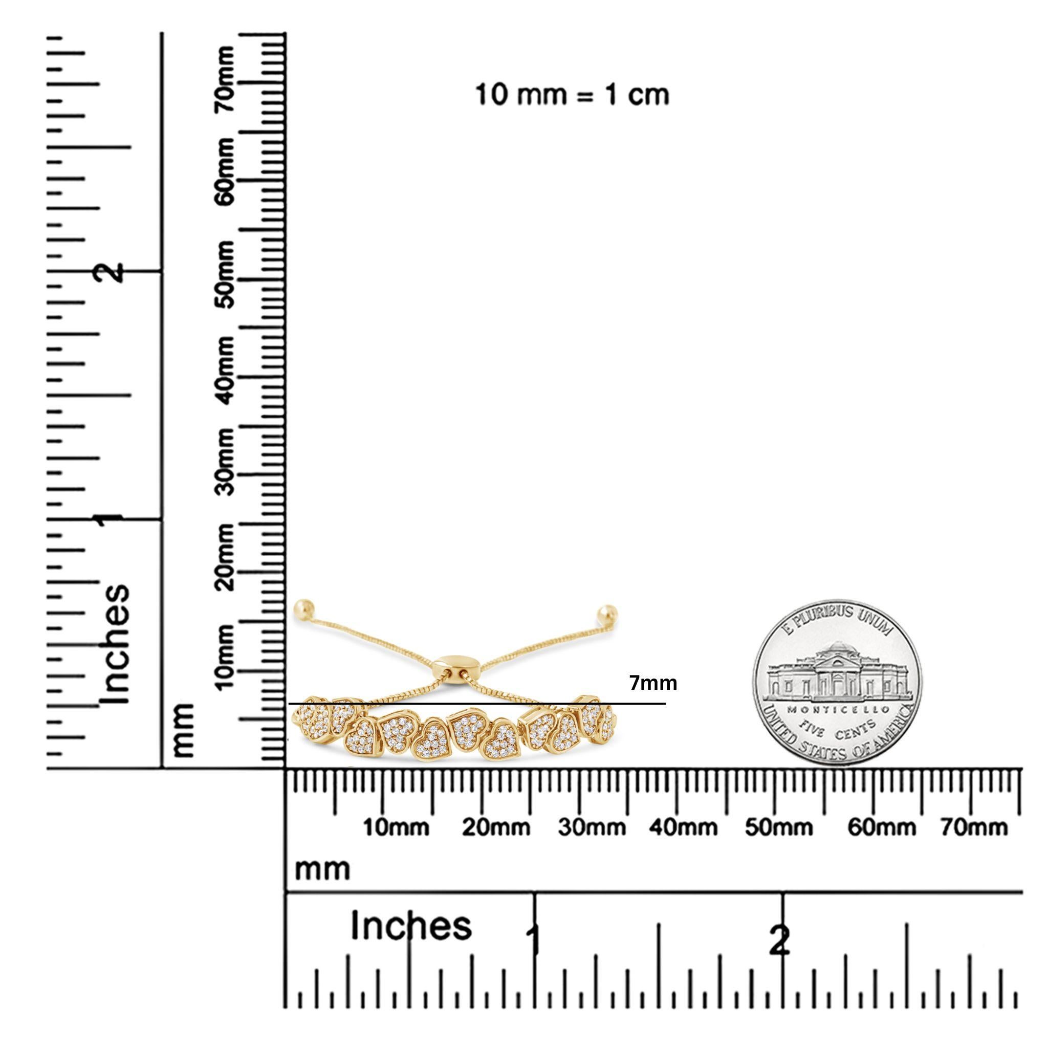 14K Yellow Over Sterling Silver 1/2 Carat Diamond Sideways Hearts Bolo Bracelet For Sale 1
