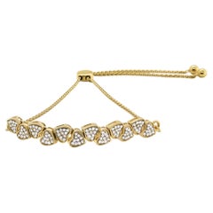 14K Yellow Over Sterling Silver 1/2 Carat Diamond Sideways Hearts Bolo Bracelet