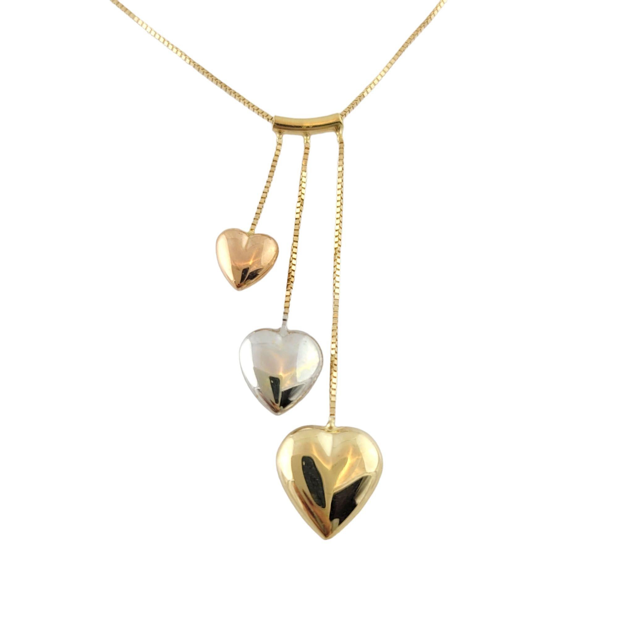 Women's 14k Yellow, Rose and White Gold Tri Color Heart Necklace For Sale