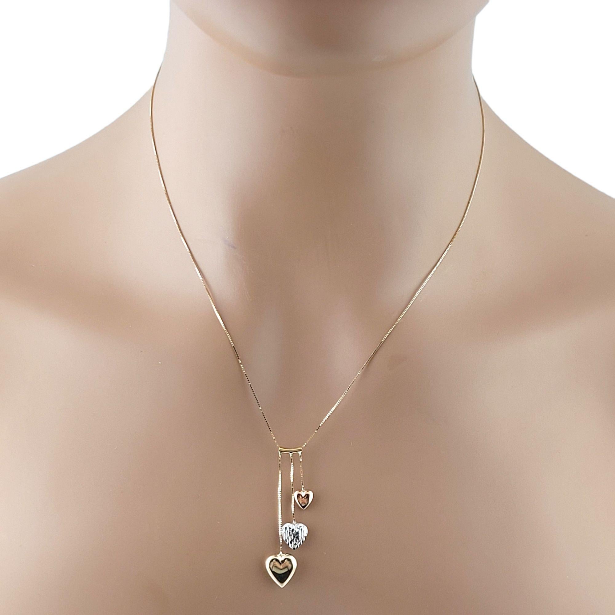 14k Yellow, Rose and White Gold Tri Color Heart Necklace For Sale 2