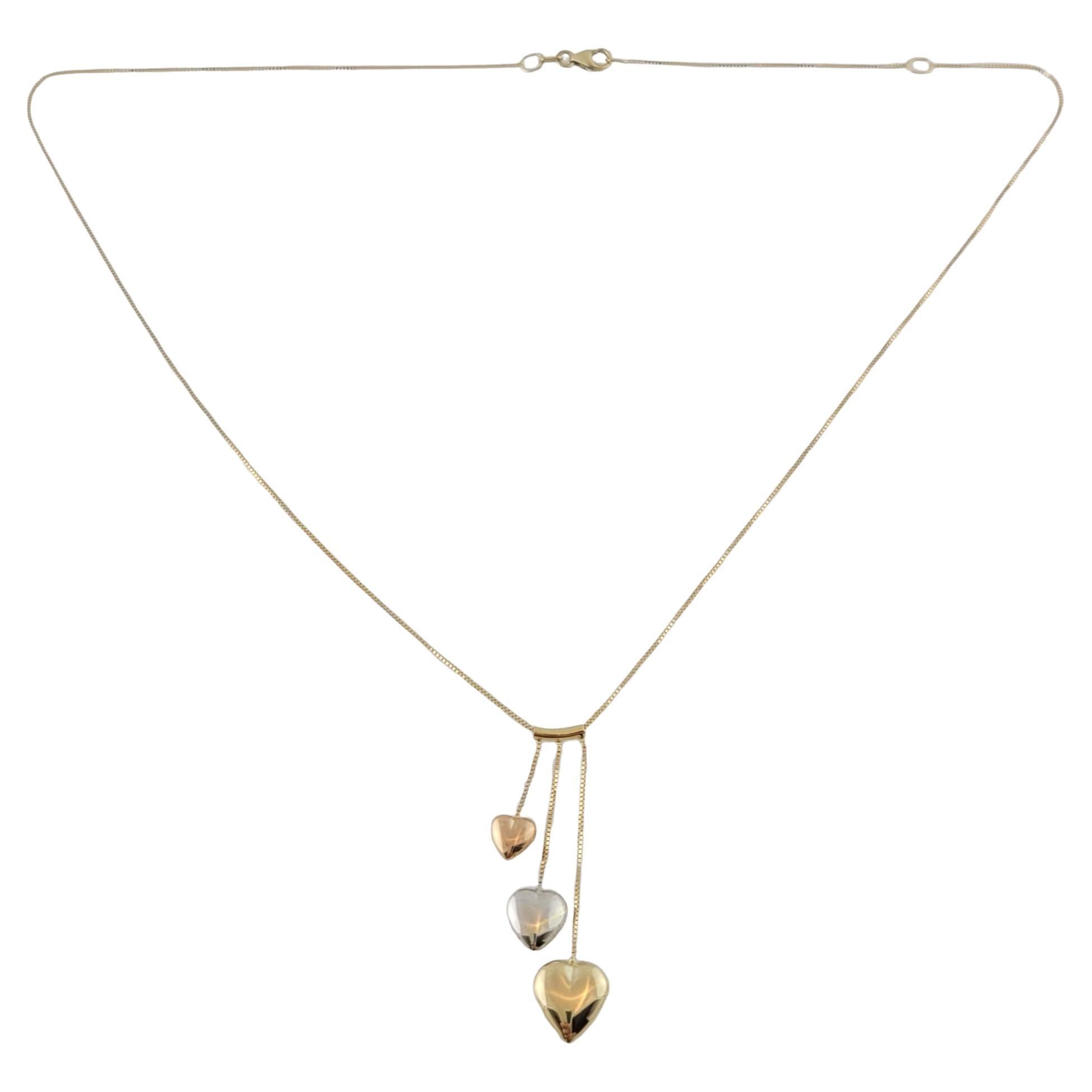 14k Yellow, Rose and White Gold Tri Color Heart Necklace