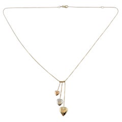 14k Yellow, Rose and White Gold Tri Color Heart Necklace