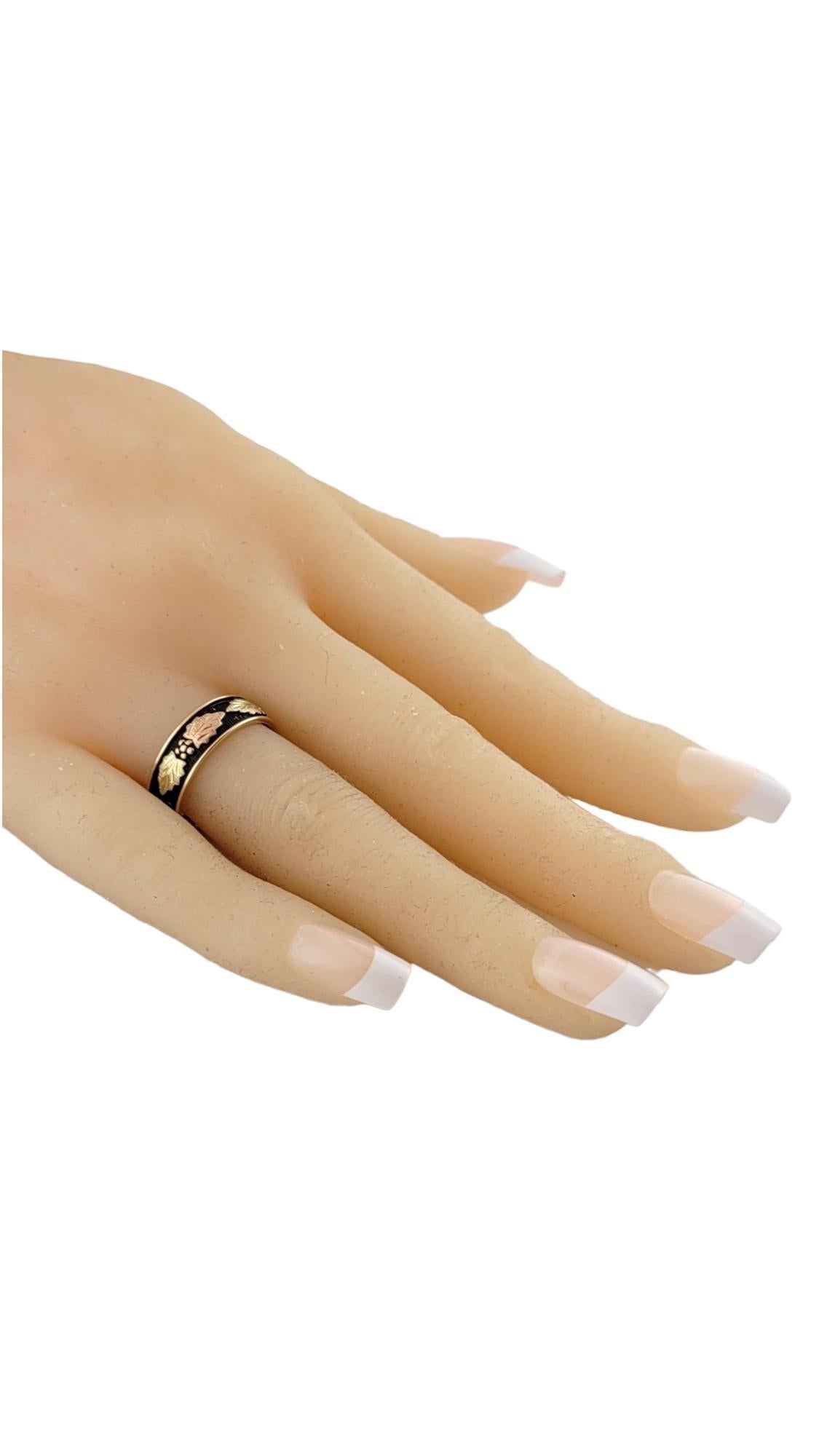 14K Yellow & Rose Gold Band w/ Black Enamel and Leaf Motif Size 8 #16160 3