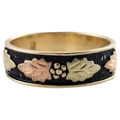 14K Yellow & Rose Gold Band w/ Black Enamel and Leaf Motif Size 8 #16160