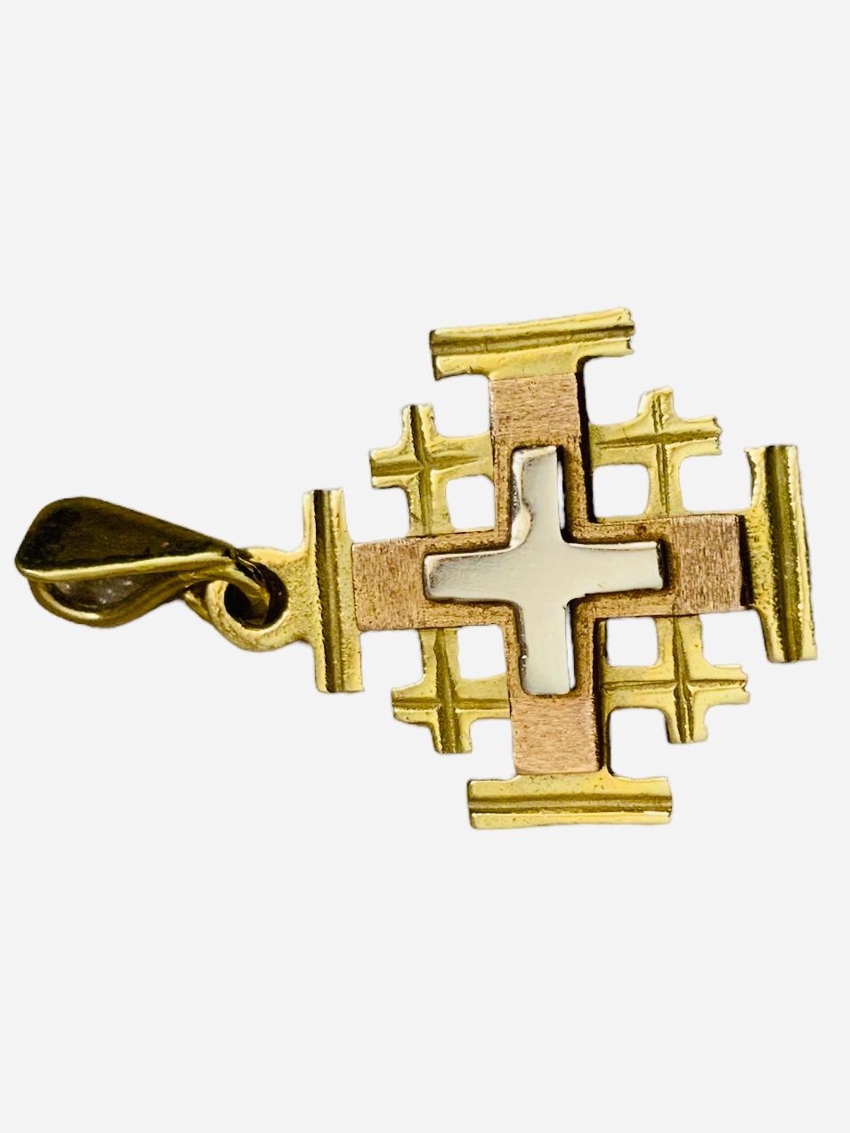 Modern 14k Yellow/Rose Gold Cross of Jerusalem
