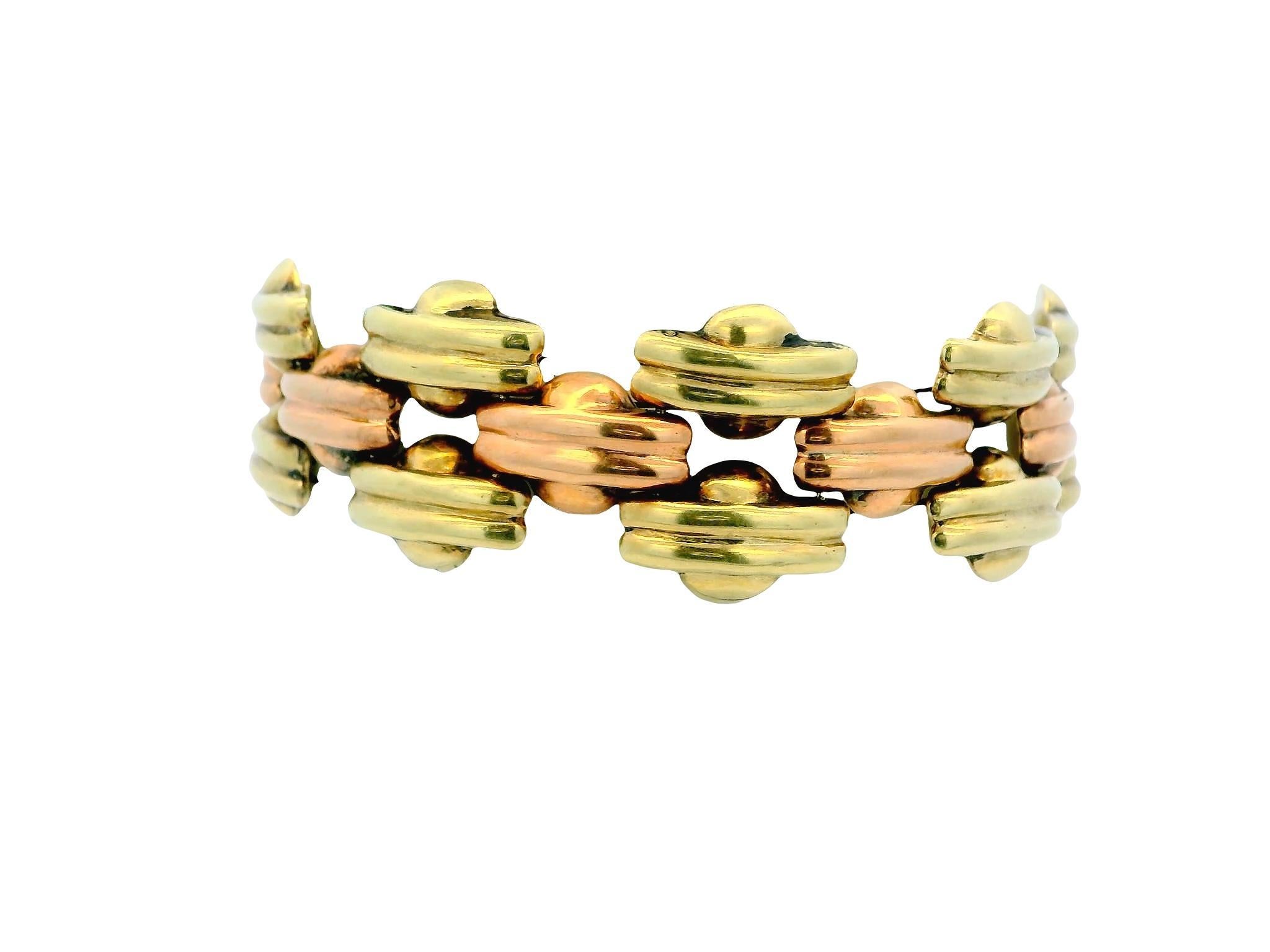 Pulsera Retro Oro Amarillo y Rosa 14K en Bueno estado para la venta en Great Neck Plaza, NY