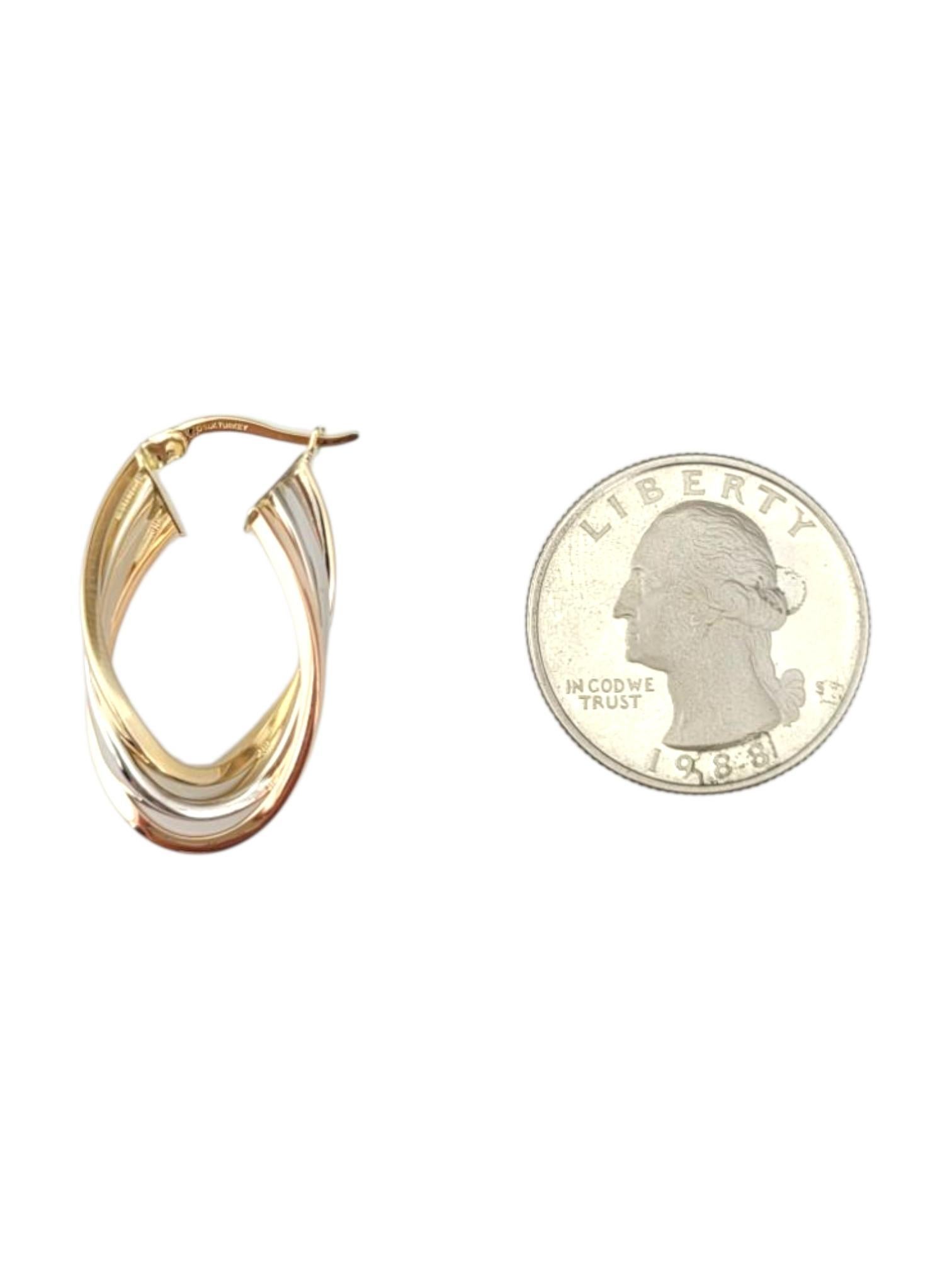 Women's 14K Yellow, Rose & White Gold Twisted Hoop Earrings #21750 For Sale