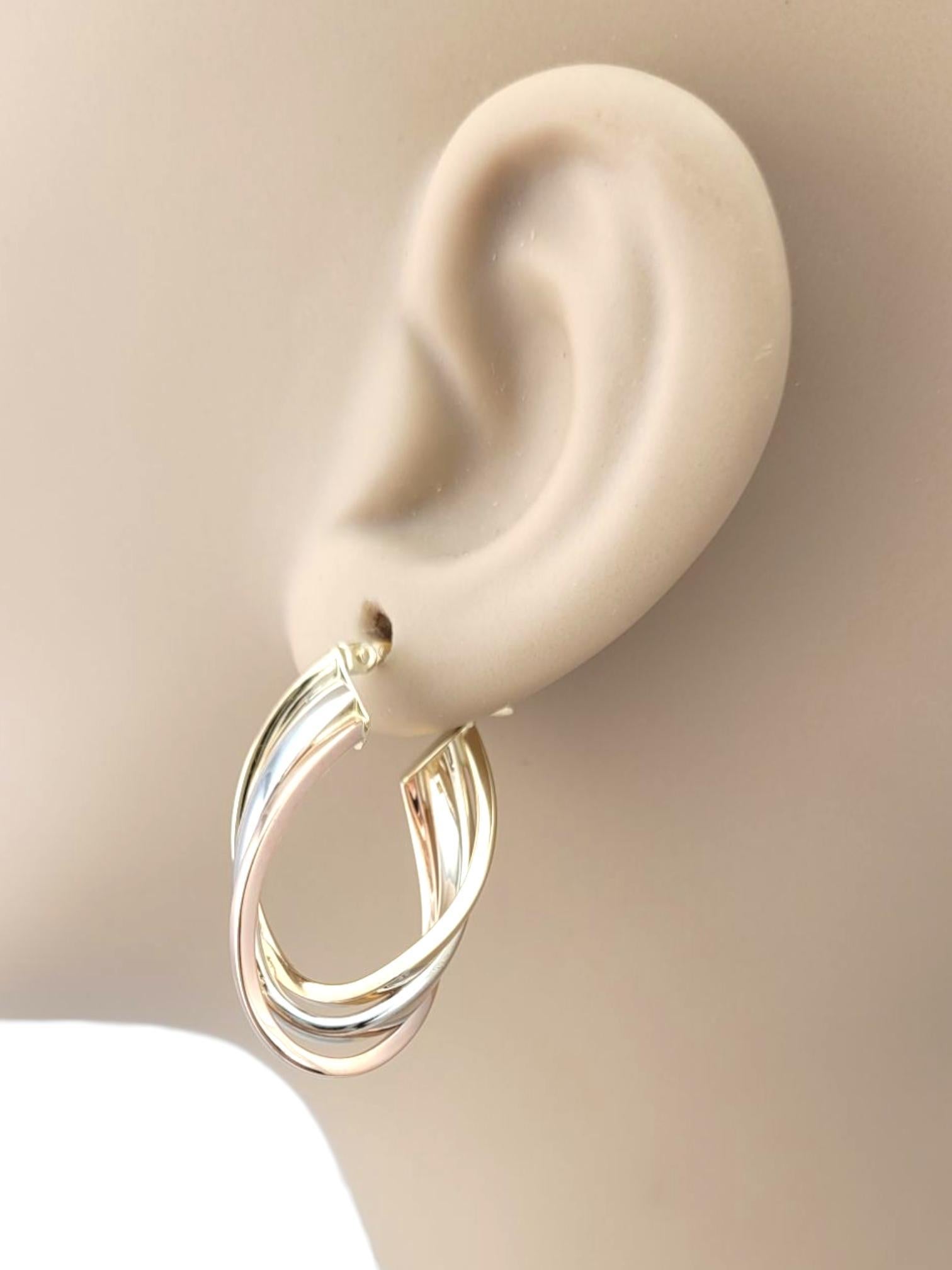 14K Yellow, Rose & White Gold Twisted Hoop Earrings #21750 For Sale 1