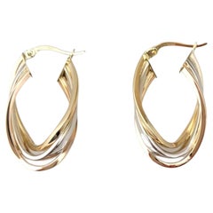14K Yellow, Rose & White Gold Twisted Hoop Earrings #21750