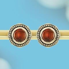 14K Yellow Solid Gold Cabochon Garnet Vintage Style stud Earrings