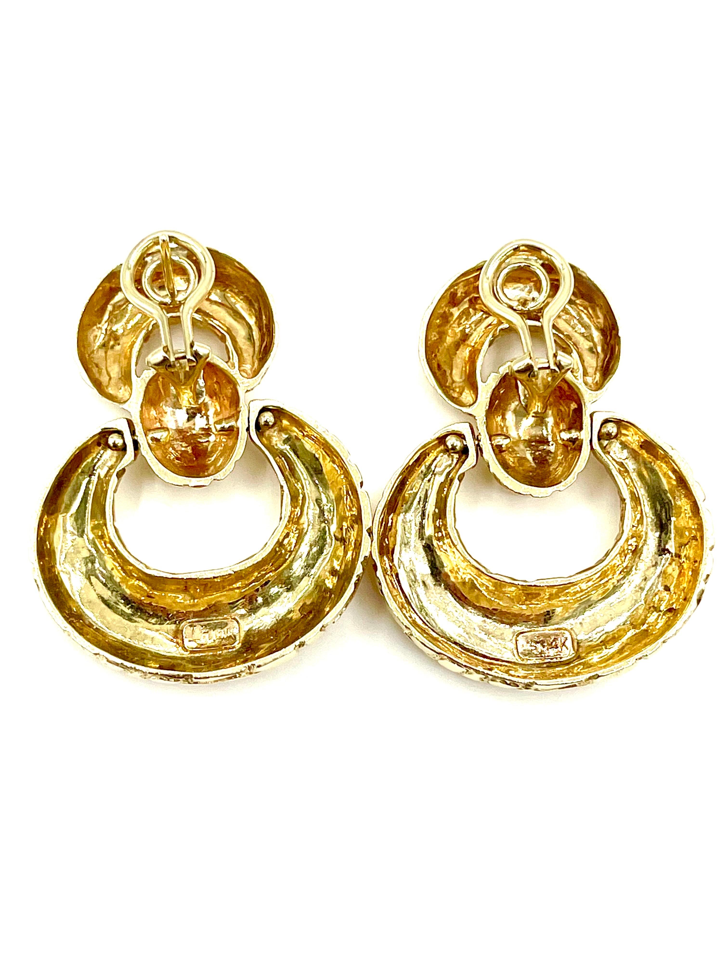 Women's or Men's 14K Yellow Textured Gold Door Knocker Style Earrings