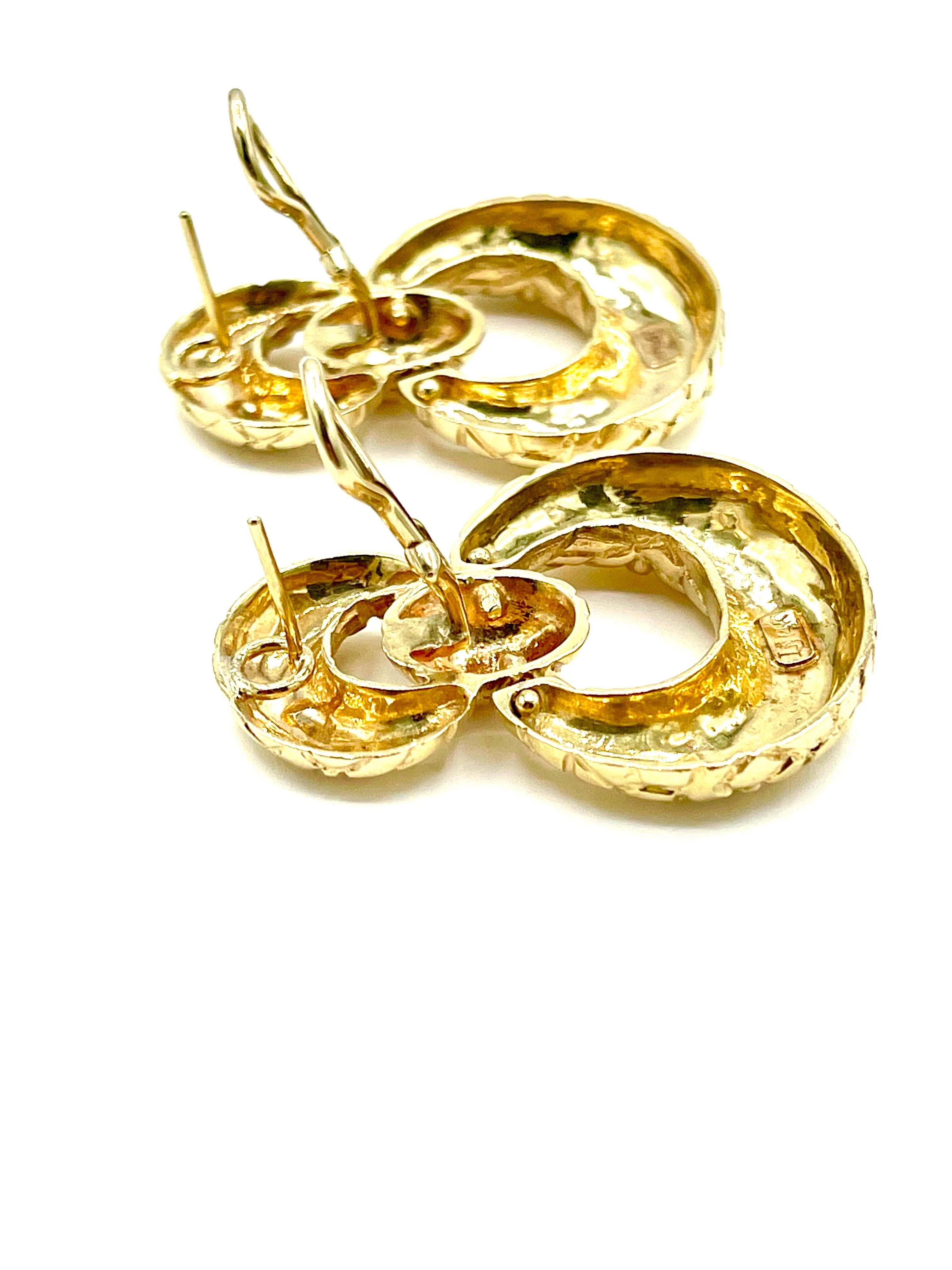 14K Yellow Textured Gold Door Knocker Style Earrings 1