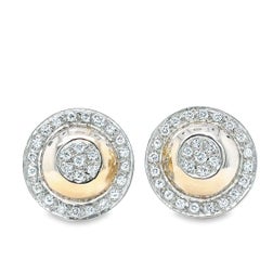 Vintage 2.25 Carats Cluster Diamond Domed Button Omega Back Earrings 14k Yellow