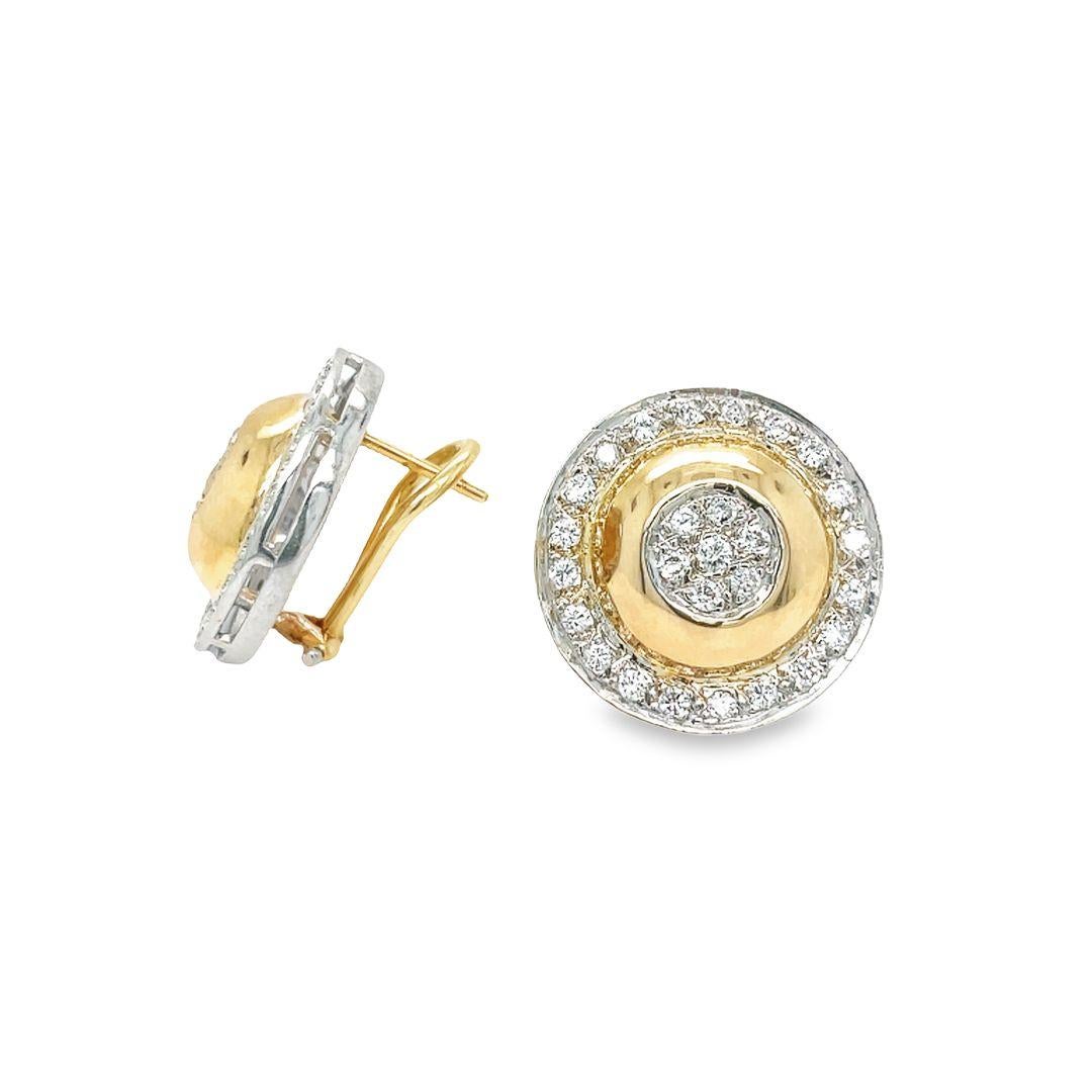 14k Gelb Vintage 2,25 Karat Cluster Diamant Domed Button Omega Back Ohrringe (Rundschliff) im Angebot