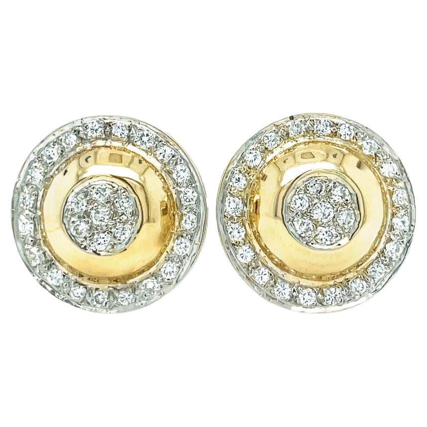14k Yellow Vintage 2.25 Carats Cluster Diamond Domed Button Omega Back Earrings For Sale