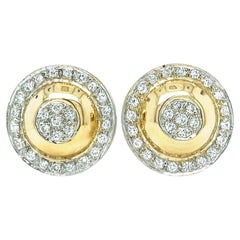 14k Yellow Vintage 2.25 Carats Cluster Diamond Domed Button Omega Back Earrings