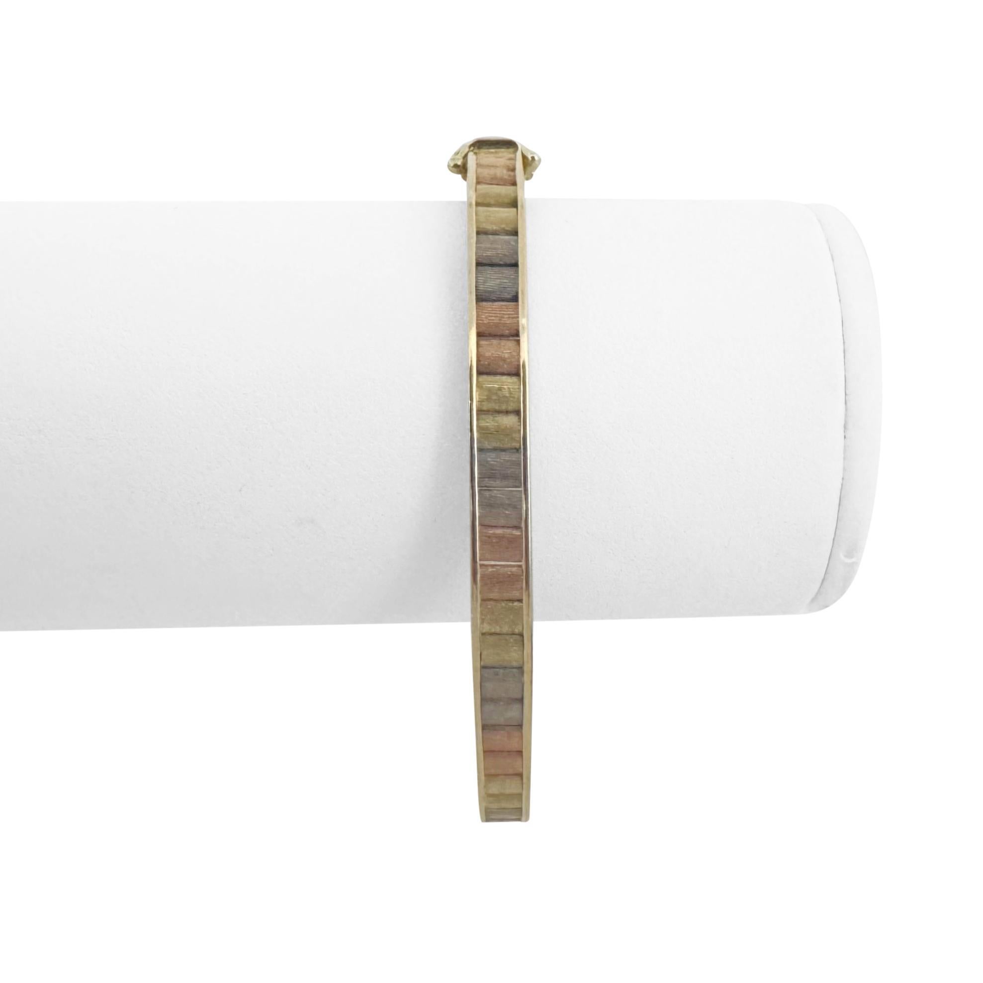14k Yellow White and Rose Gold 14.4g Tri Tone Bangle Bracelet Italy 6.75