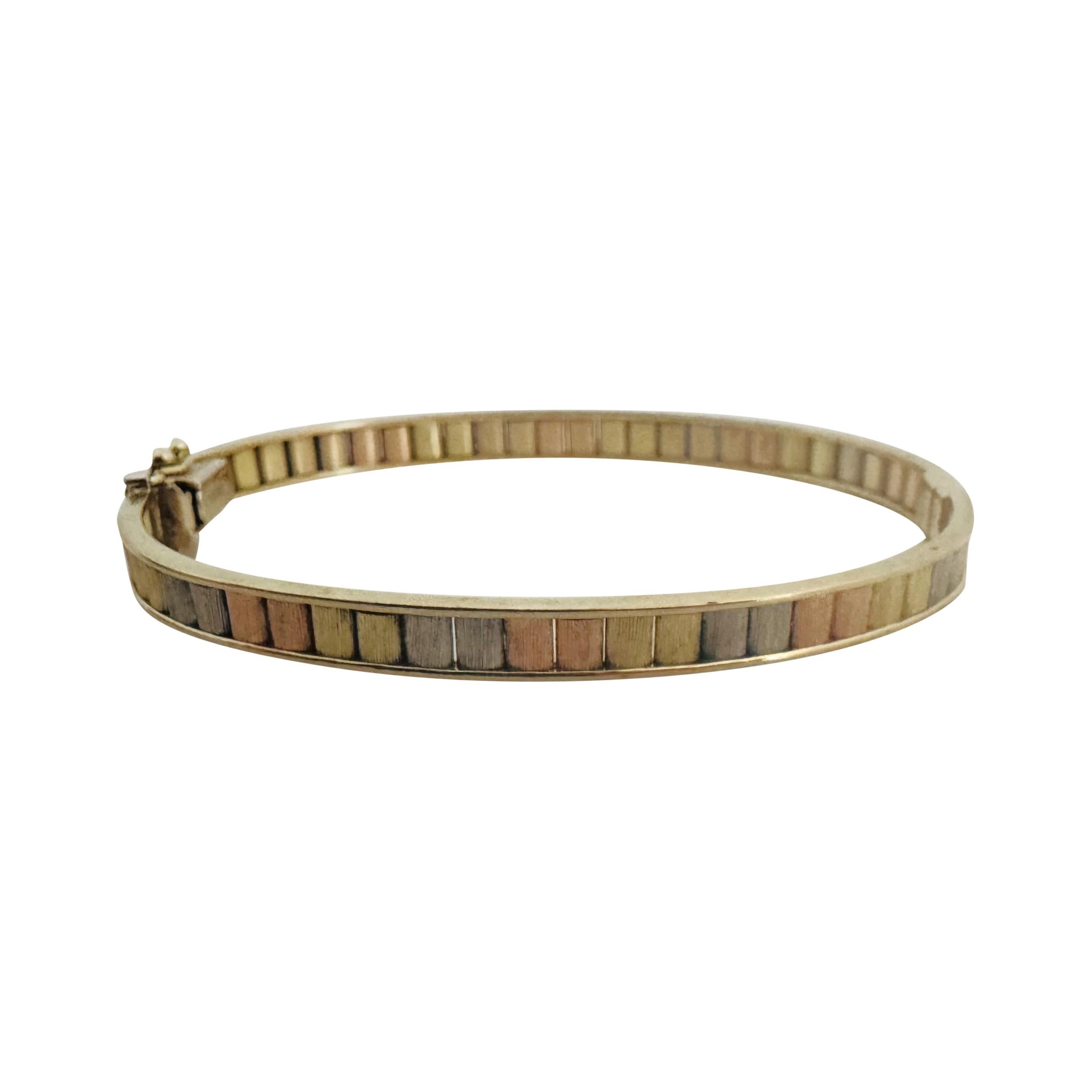 Women's 14k Yellow White and Rose Gold 14.4g Tri Tone Bangle Bracelet Italy 6.75
