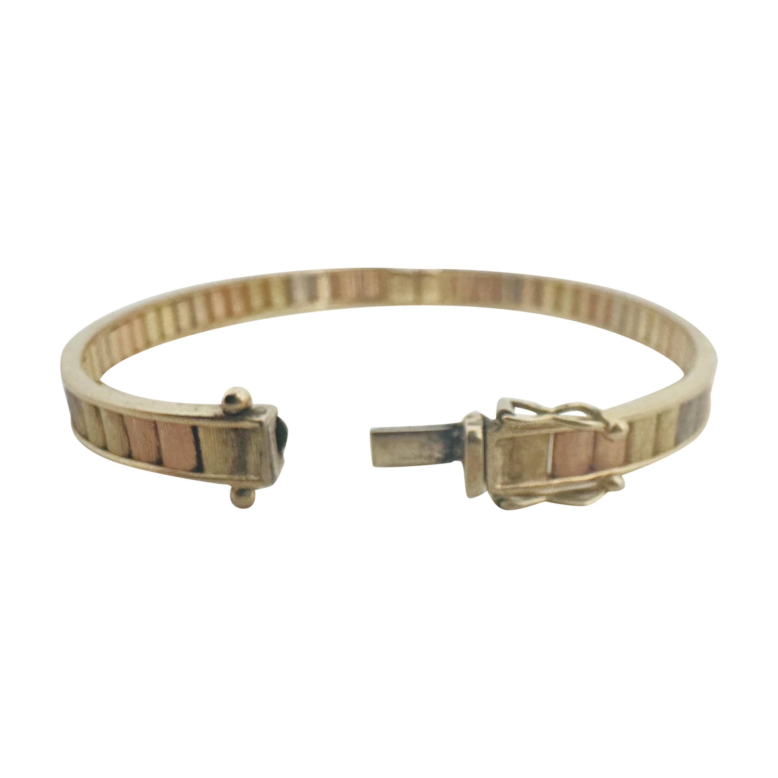14k Yellow White and Rose Gold 14.4g Tri Tone Bangle Bracelet Italy 6.75