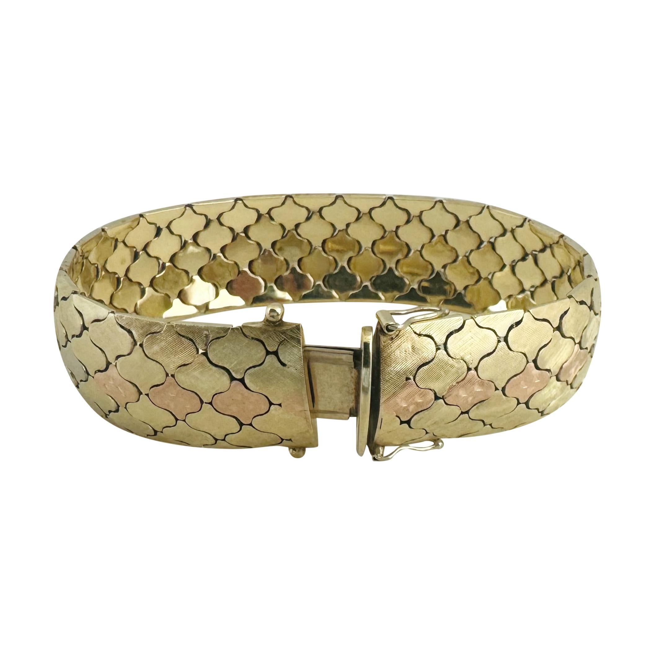 14k Gelb Weiß und Rose Gold 41g Vintage Floral Tri Tone Armband Italien 7,25