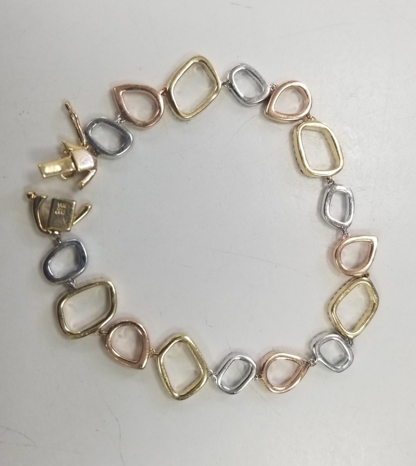 14K Yellow, White and Rose Gold Diamond Tennis Bracelet  diamonds 1.80cts In Excellent Condition For Sale In Los Angeles, CA