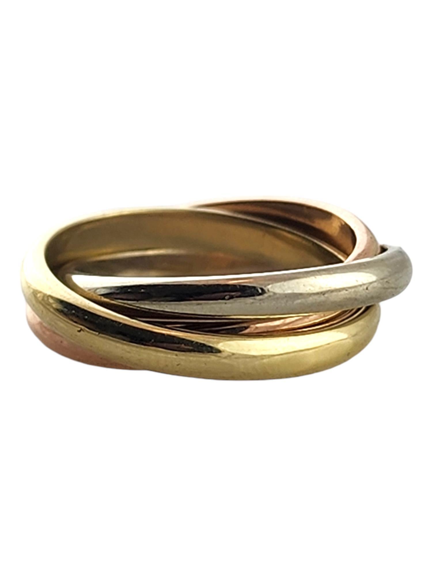 14K Yellow, White, and Rose Gold Rolling Ring Size 5 #18532 In Good Condition For Sale In Washington Depot, CT