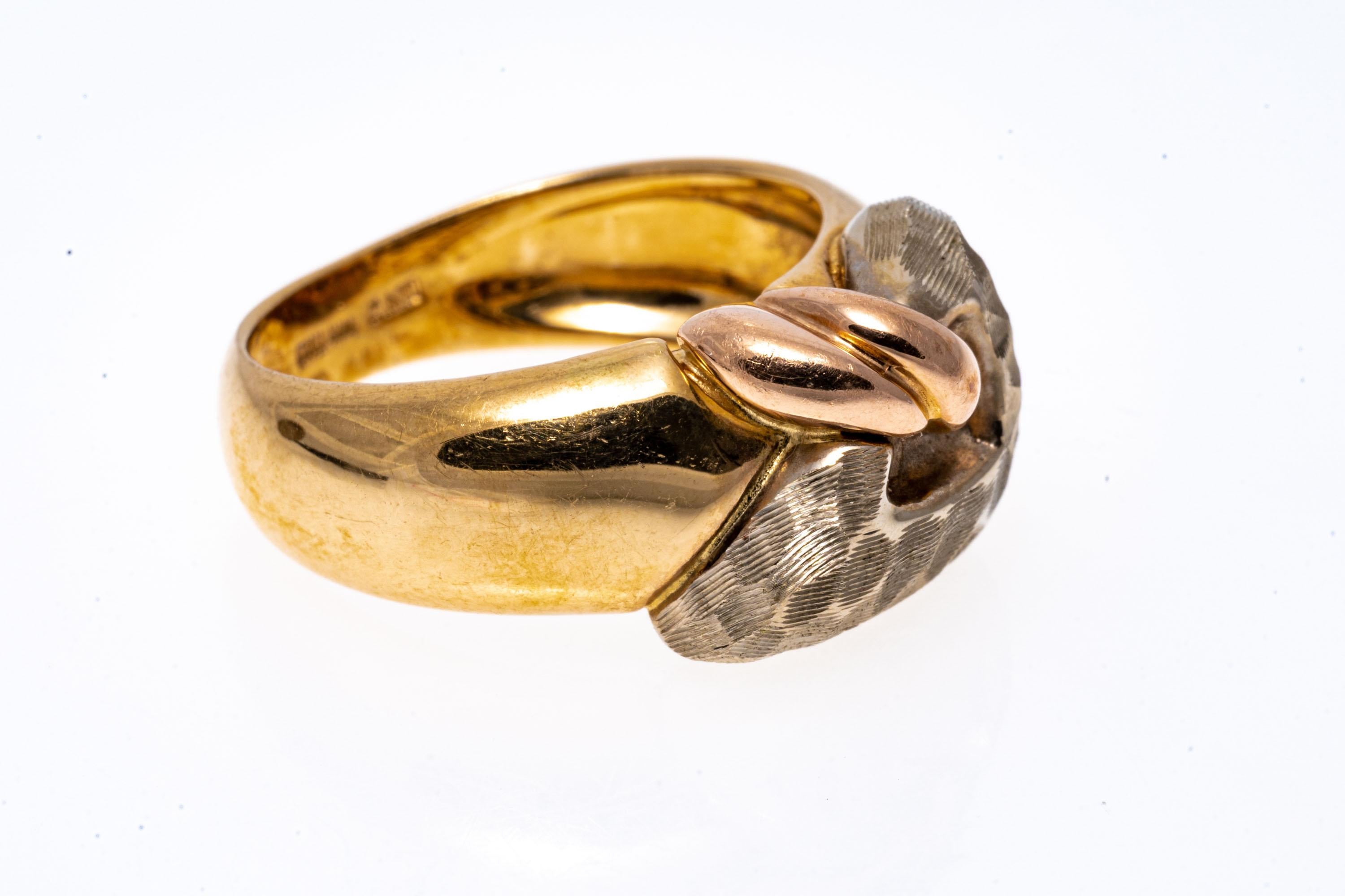 14K Yellow, White And Rose Gold Rustic Ring In Good Condition For Sale In Fairfield, CT