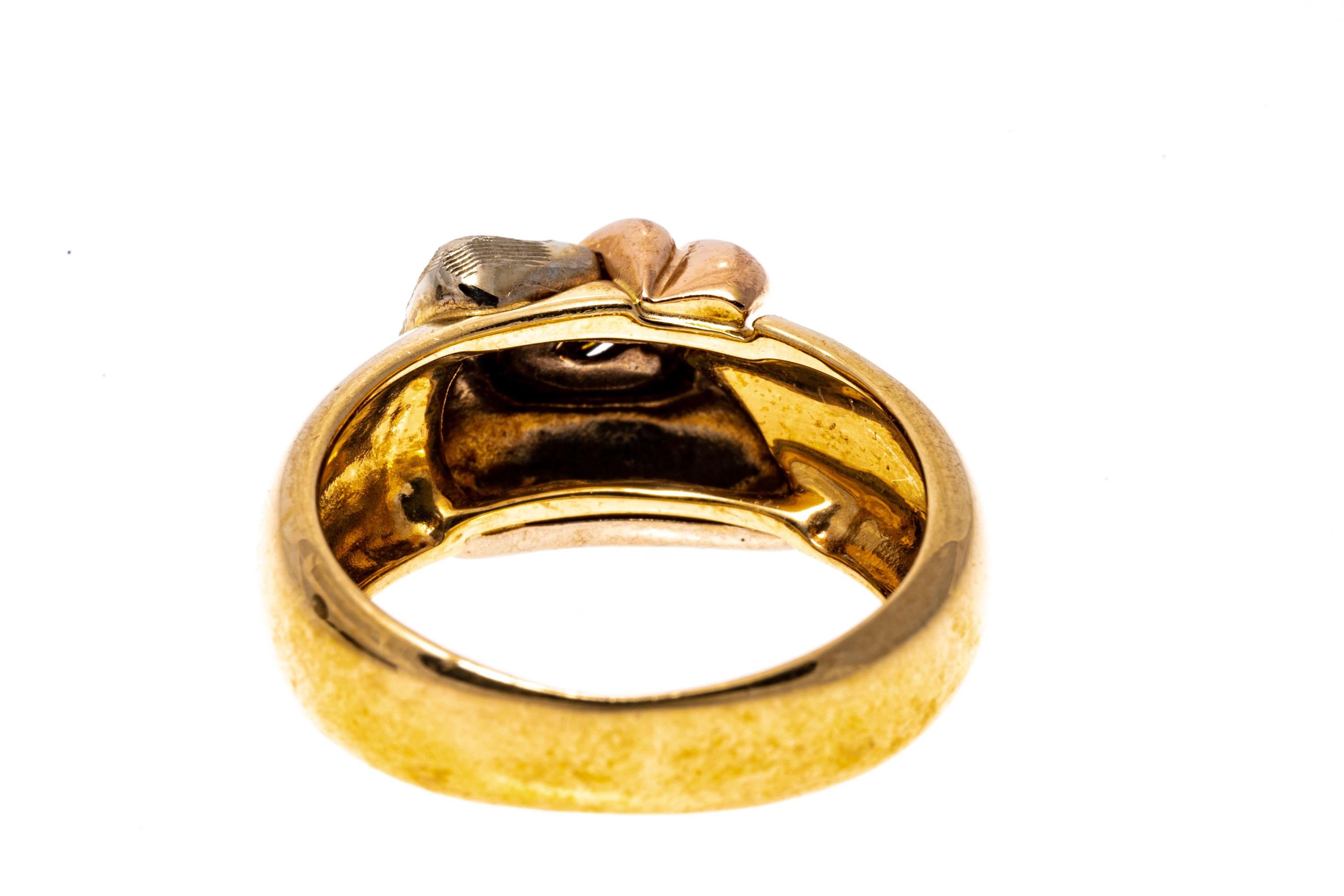 14K Yellow, White And Rose Gold Rustic Ring For Sale 2