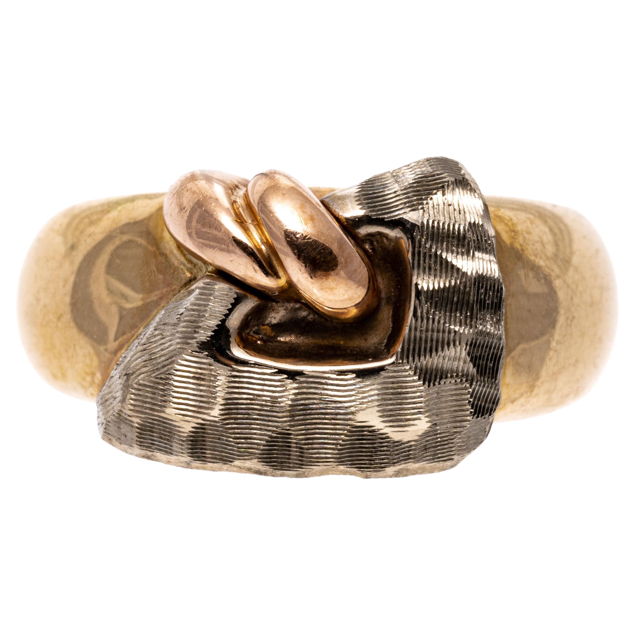 14K Yellow, White And Rose Gold Rustic Ring For Sale