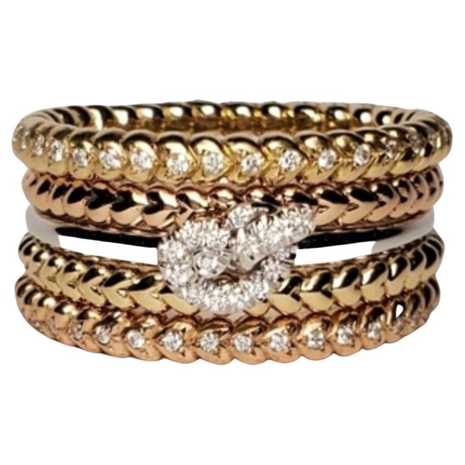 14k Yellow, White and Rose Gold Stackable "Rotating Heart" Rings with Diamonds 