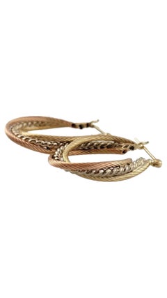 14K Yellow, White and Rose Gold Tri-Colored Twisted Oval Hoops #16444