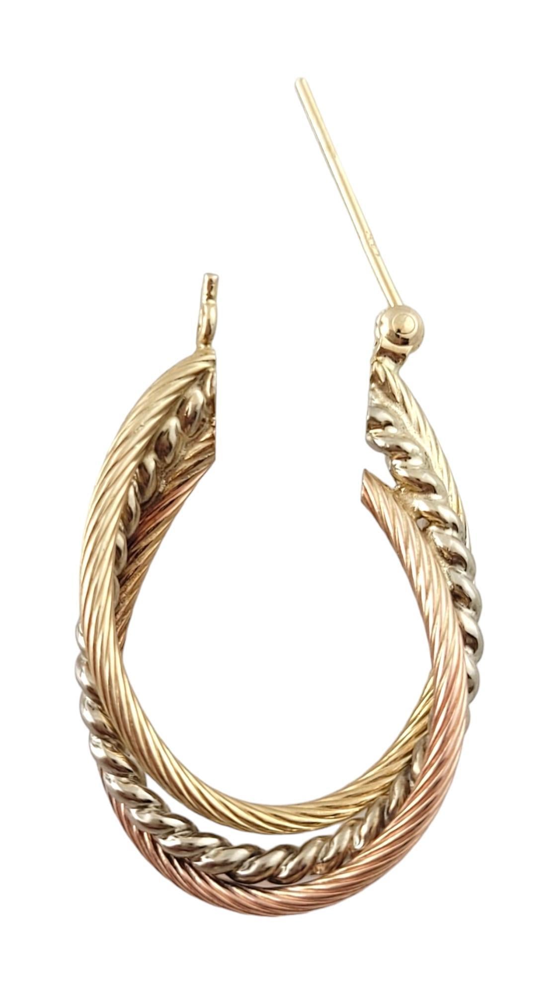 Women's 14K Yellow, White and Rose Gold Tri-Colored Twisted Oval Hoops #16444 For Sale