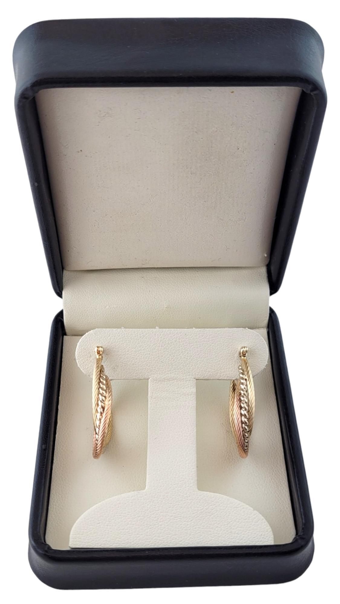 14K Yellow, White and Rose Gold Tri-Colored Twisted Oval Hoops #16444 For Sale 2