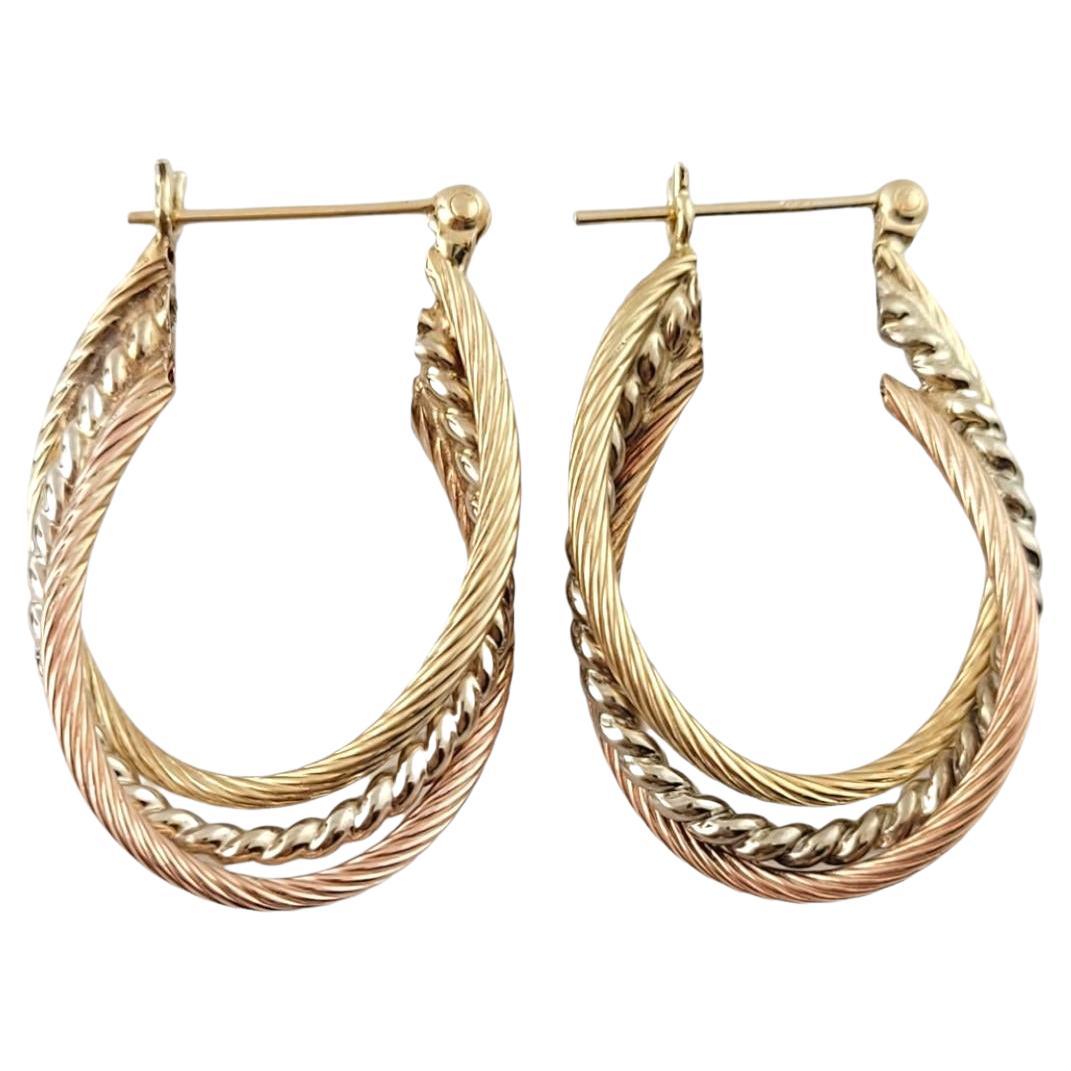 14K Yellow, White and Rose Gold Tri-Colored Twisted Oval Hoops #16444 For Sale