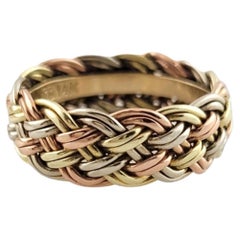 14K Yellow, White and Rose Tri Color Gold Woven Ring Size 6.25 #16157