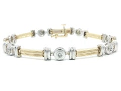 14k Yellow 
White Gold 0.20ctw Bezel Diamond Grooved Sections Stack Bracelet