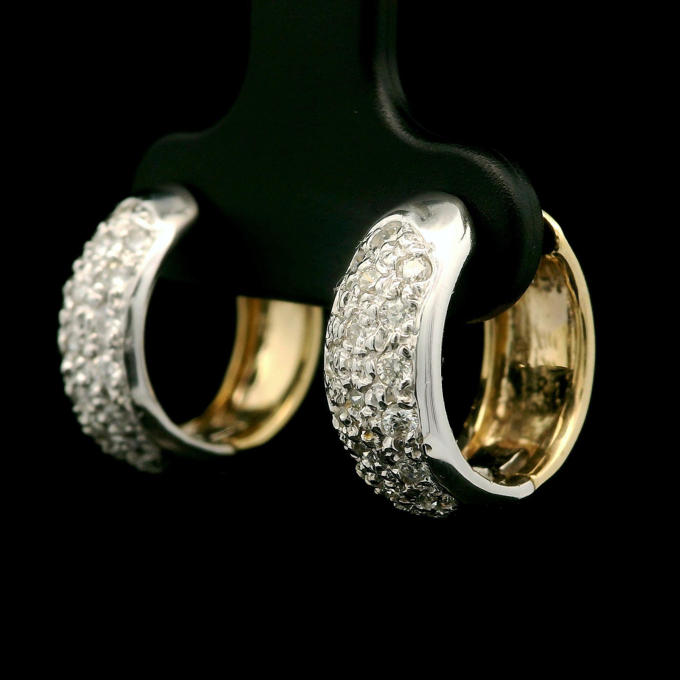 14k Yellow & White Gold 0.25ctw Diamond Petite Huggie Hoop Earrings 2