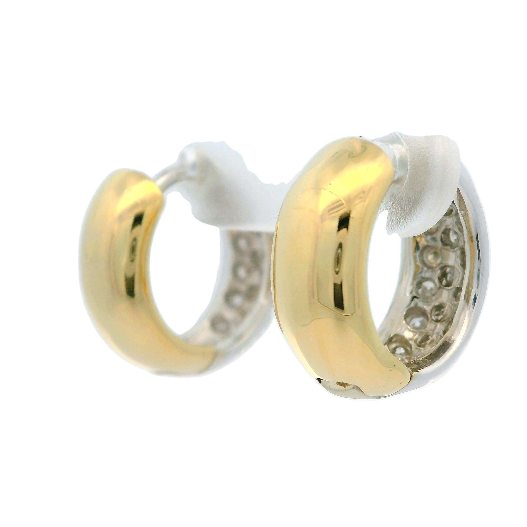 14k Yellow & White Gold 0.25ctw Diamond Petite Huggie Hoop Earrings 3